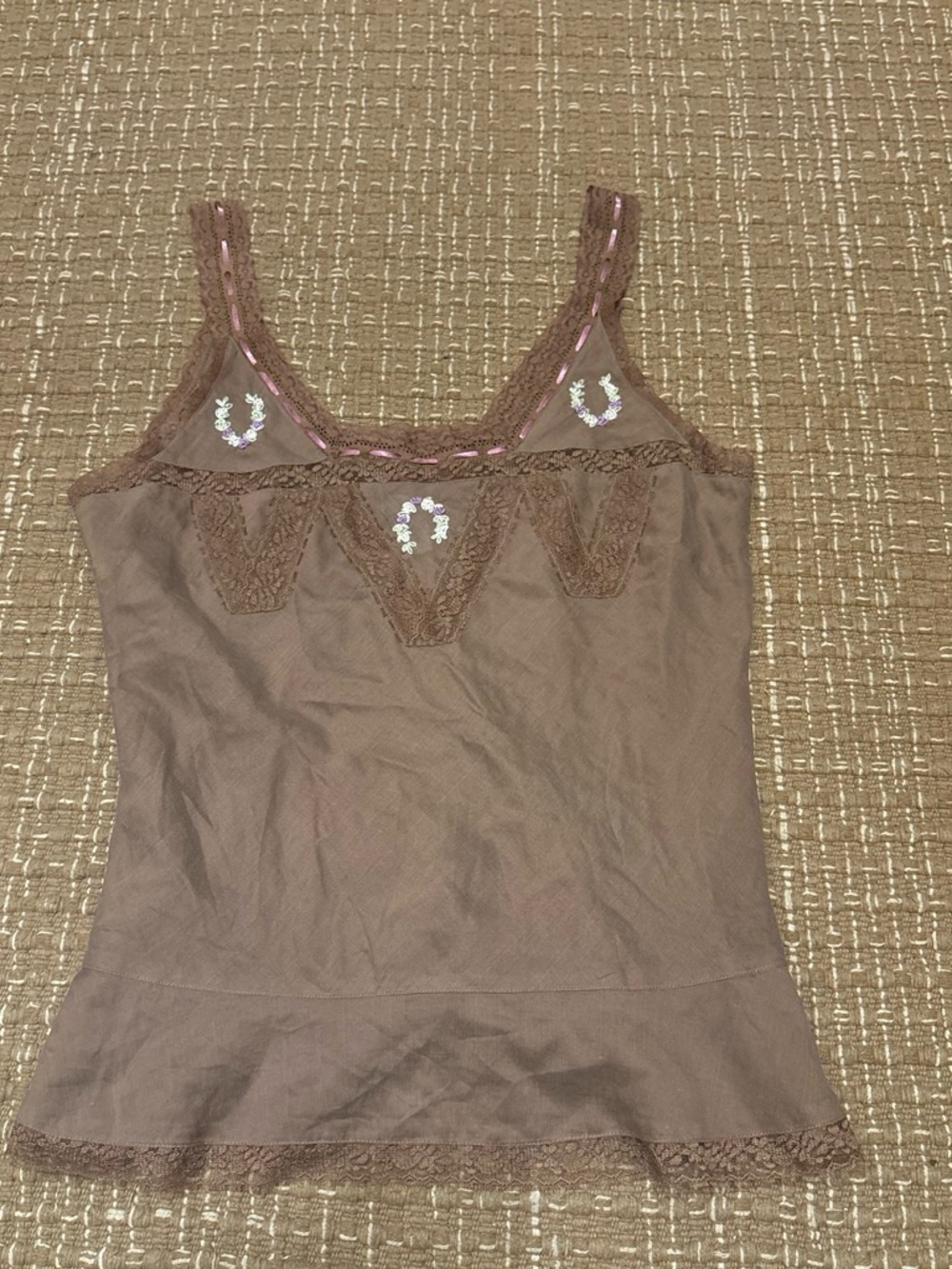 Odille Brown Camisole with Pink Ribbon Detail